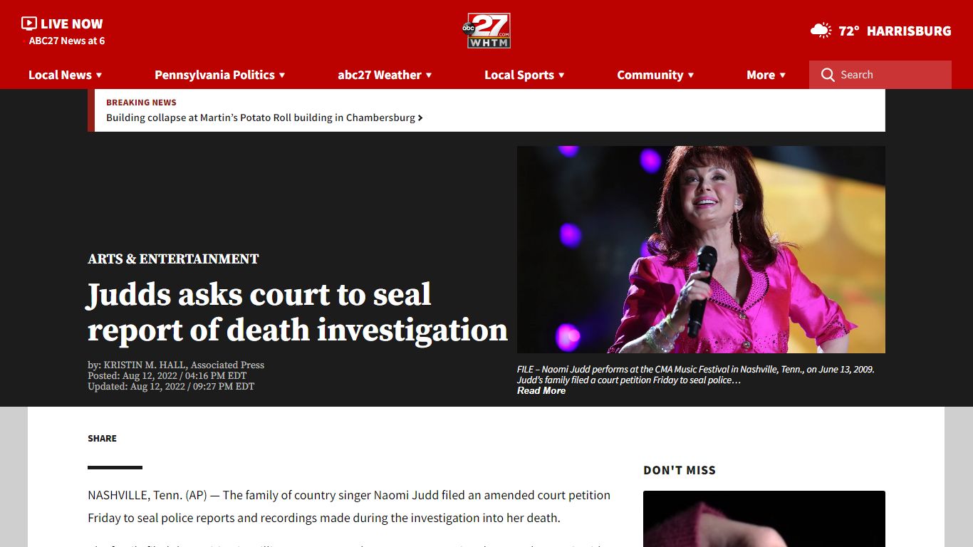 Judds asks court to seal report of death investigation